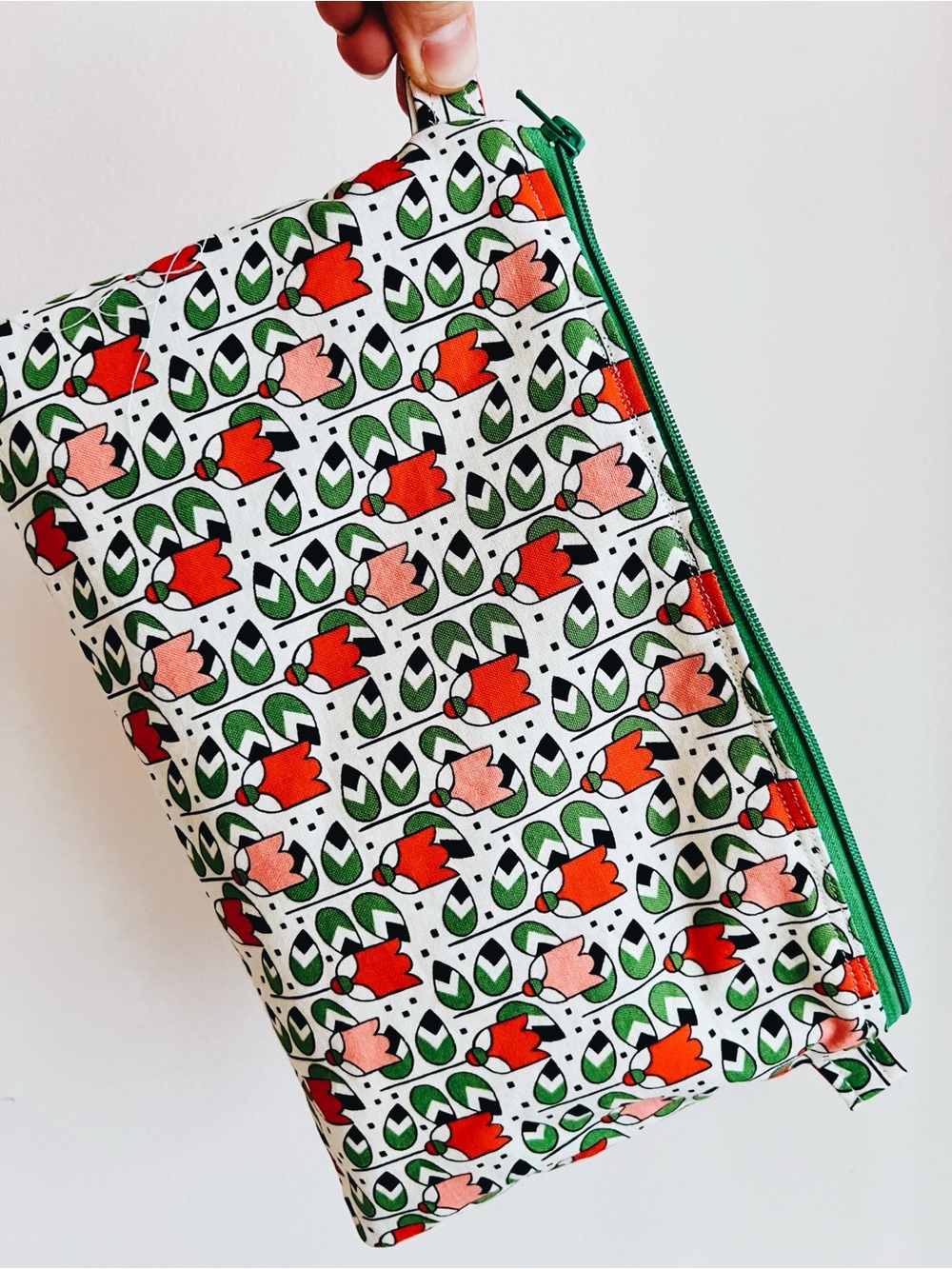 Floral Tulip Cosmetic Pouch in Pink, Orange & Green